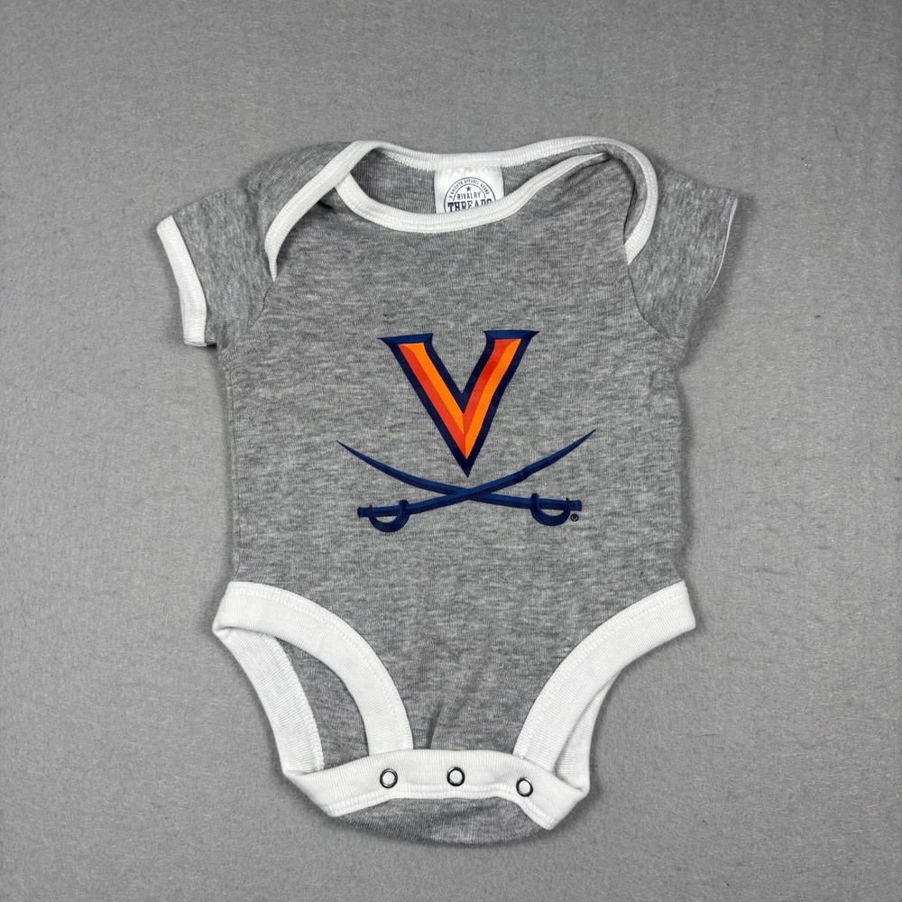 University of Virginia Cavaliers Infant Bodysuit Size 0-3M Gray UVA Baby Shirt